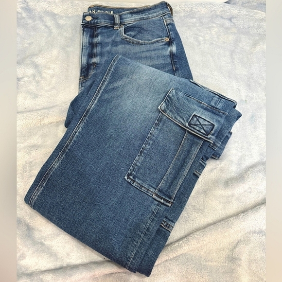 American Eagle Super High Rise Baggy Straight Cargo Jeans 14 Skater Grunge - Picture 2 of 10